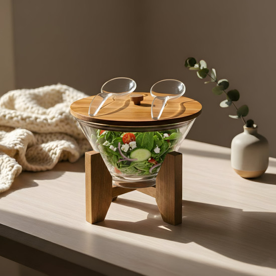 Acrylic & Wooden Bowl with Two Spoons